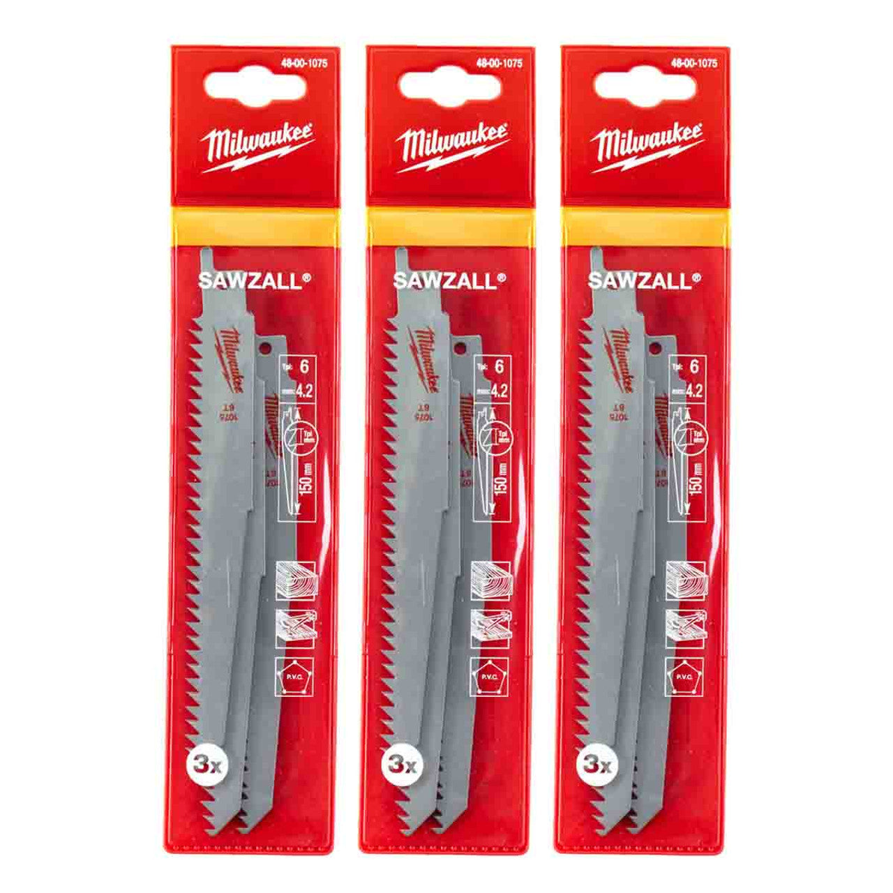 Milwaukee 150mm 6 TPI Sawzall Reciprocating Saw Blades - 3pcs