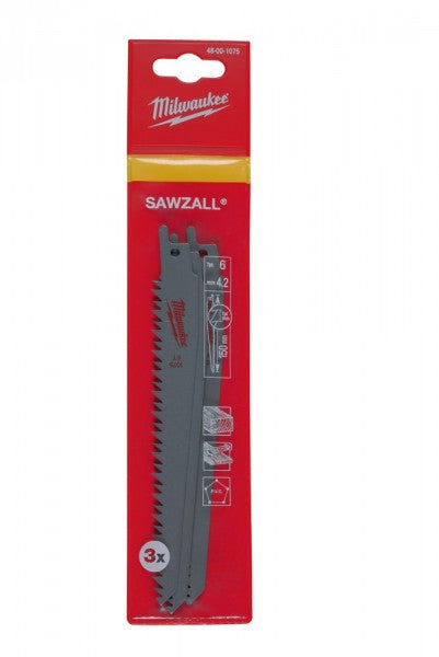 Milwaukee 150mm 6 TPI Sawzall Reciprocating Saw Blades - 3pcs