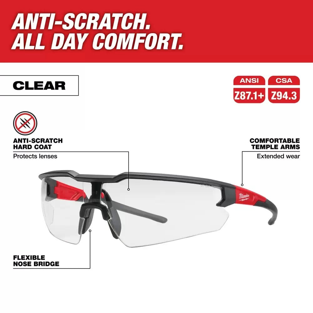 Milwaukee Safety Glasses with Clear Anti-Scratch Lenses (Polybag)