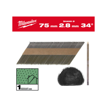 مسامير مضلعة Milwaukee 34° D-Head مقاس 75 مم SC1 (2200 قطعة)