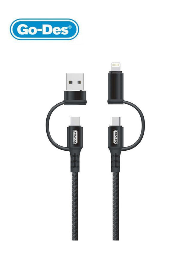 كابل شحن 4 في 1 مزود بوصلتين USB-C وUSB-A وLightning GD-UC587