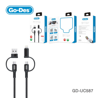 4-in-1 Charging Cable with 2 USB-C, USB-A, and Lightning Connectors GD-UC587