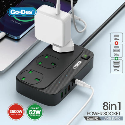 8in1 2PD+3USB Power Socket 3m 52W - GD-B919