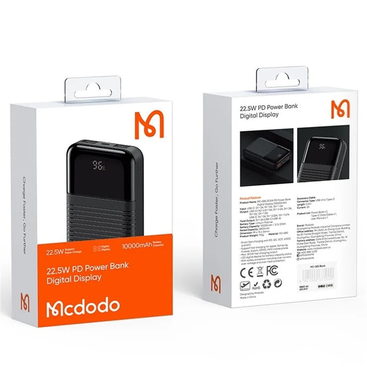 Mcdodo Power Bank 22.5W PD Digital Display 10,000mAh - Black MC-5851