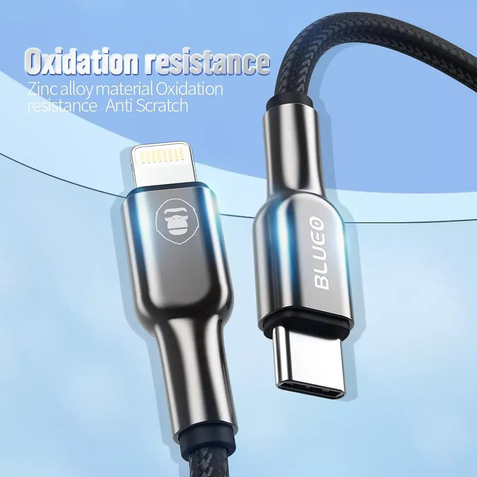 BLUEO BC5933 Braided Zinc Alloy PD Fast Charging Cable Type C-Lightning - Black