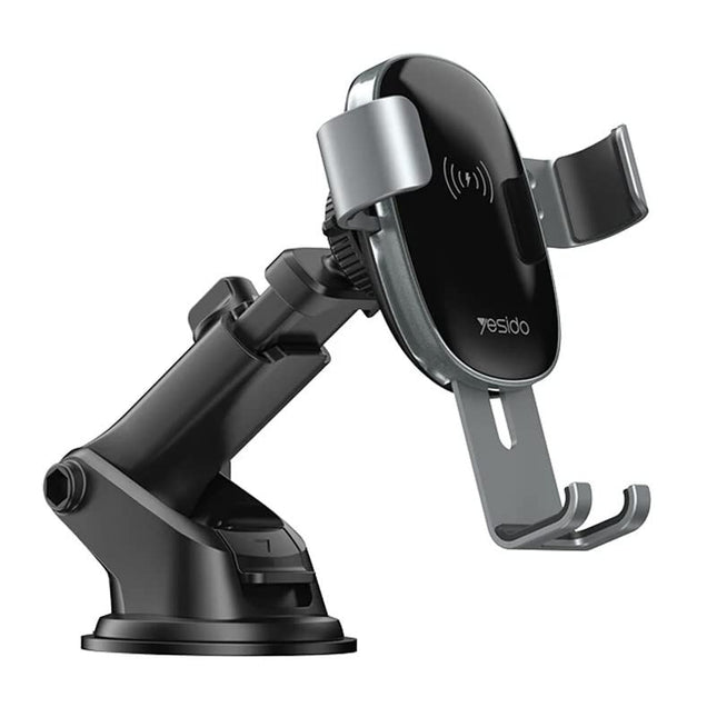 حامل هاتف لاسلكي للسيارة من سبائك الألومنيوم بقوة 15 واط من Yesido C123 (2 في 1: AC Clip and Suction Mount)