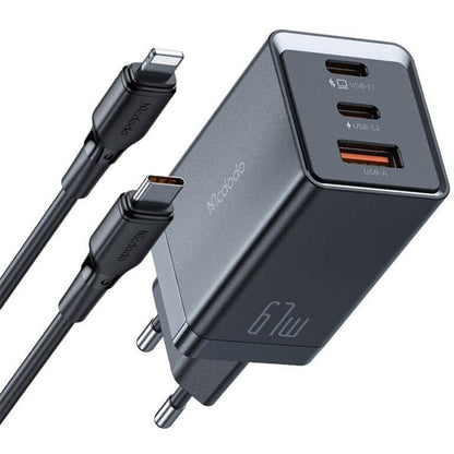 Mcdodo GaN 5 Mini Pro 2C1A 67W Charger with USB-C to Lightning Cable CH-1544