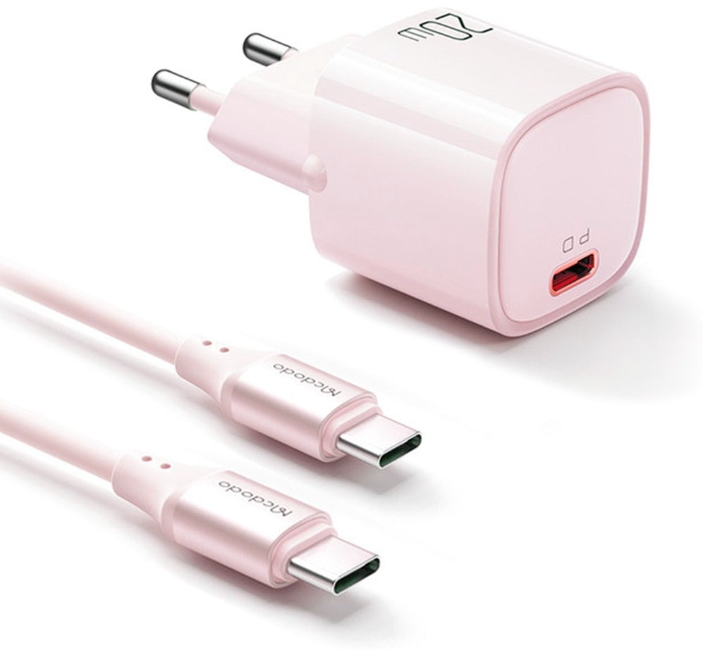 شاحن Mcdodo Nano PD بقوة 20 واط مع كابل USB-C إلى USB-C - وردي CH-4047