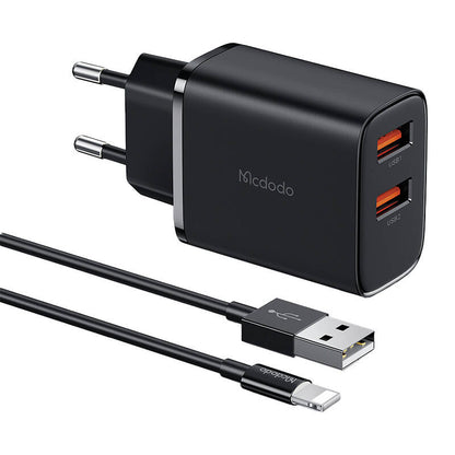 شاحن مزدوج USB بقوة 12 واط من Mcdodo (EU) مع كابل USB-A إلى Lightning CH-5071