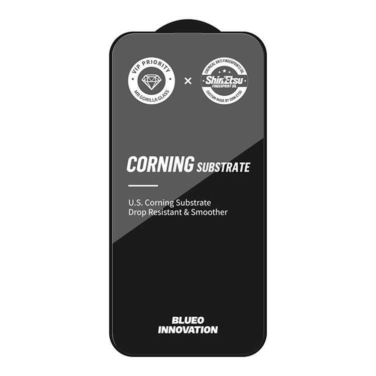 واقي الشاشة Corning PBK1-15 6.7 Gorilla HD Glass Anti-Static من BLUEO- أسود لهاتف آيفون 15 بلس (6.7 بوصة)