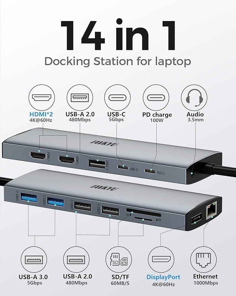 قاعدة توصيل متعددة 14 في 1 منفذ USB-C GD-9120