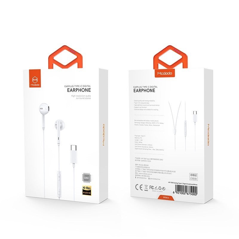 Mcdodo Earplug Type-C Digital Earphone - White HP-7500