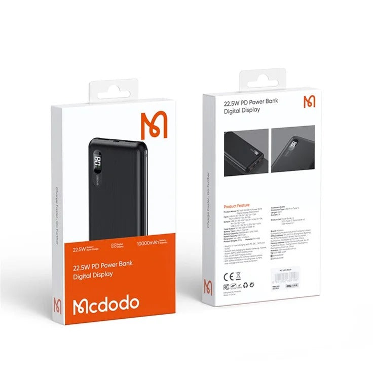 Mcdodo Power Bank 22.5W PD Digital Display 10,000mAh - Black MC-6041