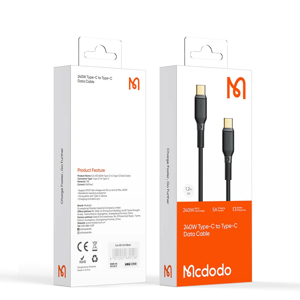 كابل شحن Mcdodo 240 واط من Type-C إلى اType-C بطول 1.2 متر CA-3310