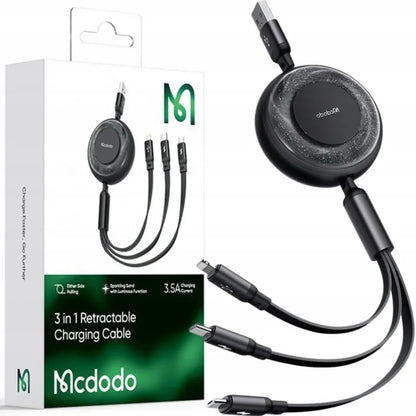 كابل شحن Retractable 3 في 1 من Mcdodo أسود CA-3570