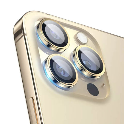 BLUEO NPB27 Original Metal Frame Lens Protector Glass (3 pcs/package) for iPhone 14 Pro (6.1″/6.7″) - Golden