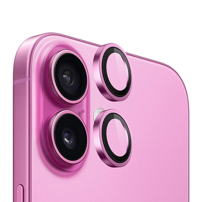 BLUEO NPB28 Original Metal Frame Lens Protector Glass (2 pcs/package) for iPhone 16/16 Plus - Pink