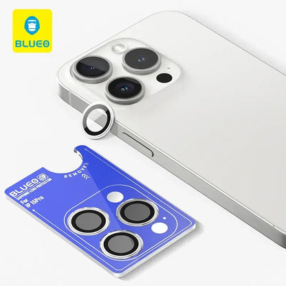 BLUEO NPB28 Original Metal Frame Lens Protector Glass (3 pcs/package) - Silver for iPhone 16 Pro/16 Pro Max