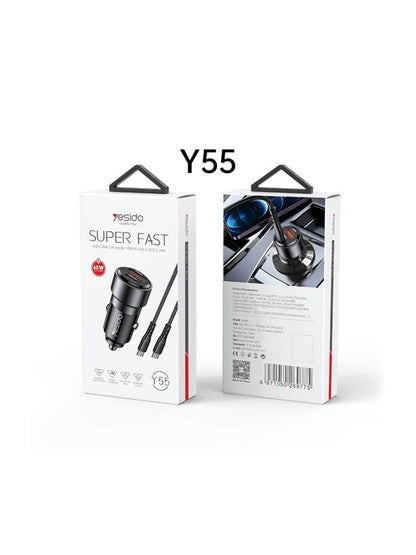 Yesido Y55 60W Dual Fast Car Charger (DUAL TC 60W Cable Included)