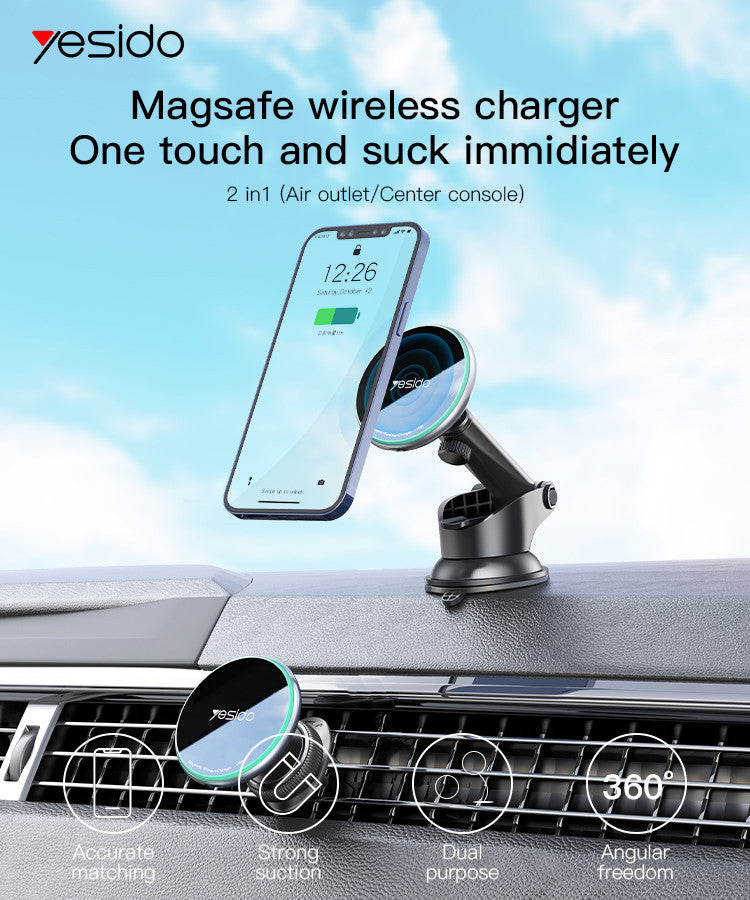 Yesido C132 15W Magnetic Wireless Charging Car Holder