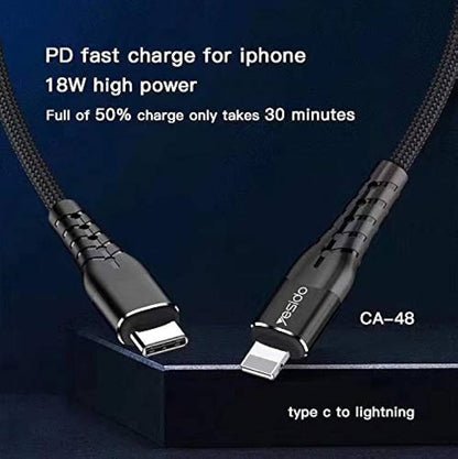 كابل شحن سريع PD من Yesido CA48 بقدرة 18 واط من Type-C إلى Lightning