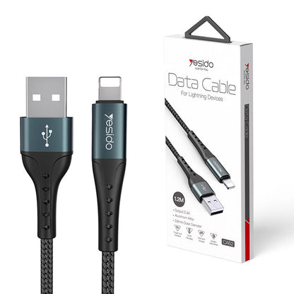 كابل بيانات شحن سريع USB CA62 بطول 1.2 متر وقوة 2.4 أمبير من Yesido لمنفذ Lightning (iPhone)