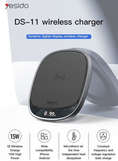 Yesido DS11 15W Wireless Charger with Digital LED Display