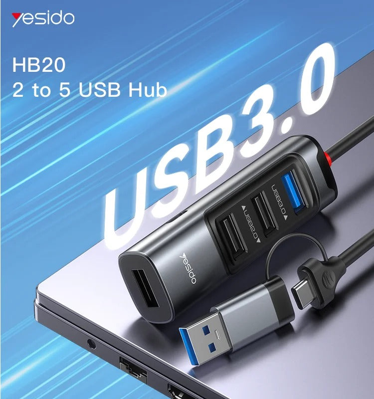 محول موزع USB 5 في 2 من Yesido HB20