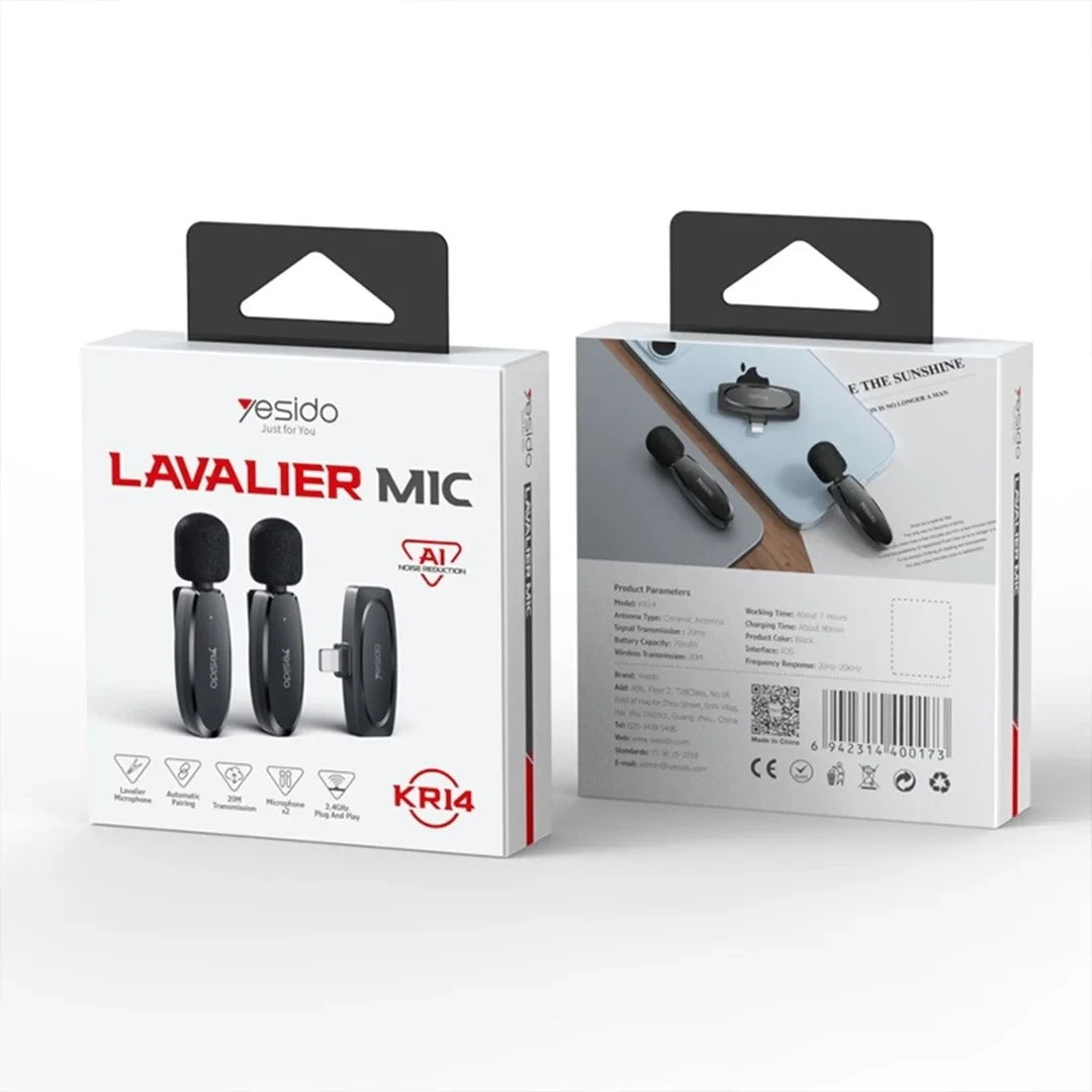 Yesido KR14 Dual Wireless Lavalier Microphone with Lightning Receiver