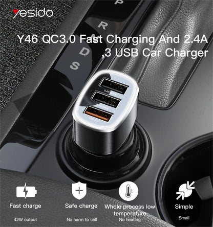 Yesido Y46 QC 3.0 18W Car Charger Total Output 42W (MAX)