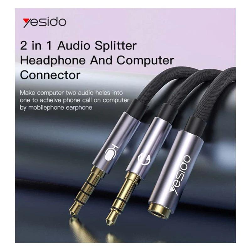 Yesido YAU28 3.5mm Audio Splitter Male to Dual Female Microphone and Headset Cable