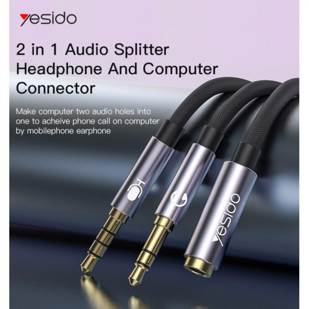 Yesido YAU29 3.5mm Audio Splitter Female to Dual Male Microphone and Headset Cable