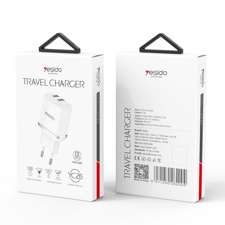 Yesido YC26 (EU) 2 USB Ports Travel Charger with Micro Cable